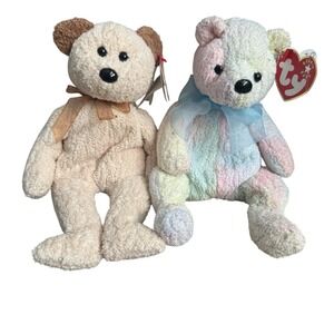 Ty Beanie Babies Huggy & Mellow 2000 Bears Set Rainbow Pastel Plush Stuffed